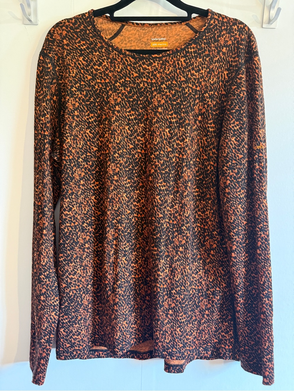 Icebreaker 200 Merino Wool Base Layer Leopard Print Long Sleeve Top XL Womens